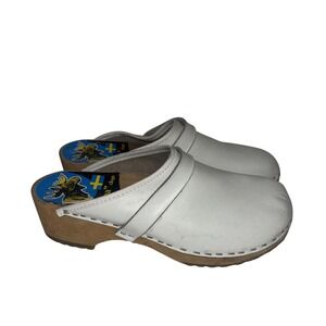 Kiruna white Leather Clogs Sweden‎ Size 7 Eu 37